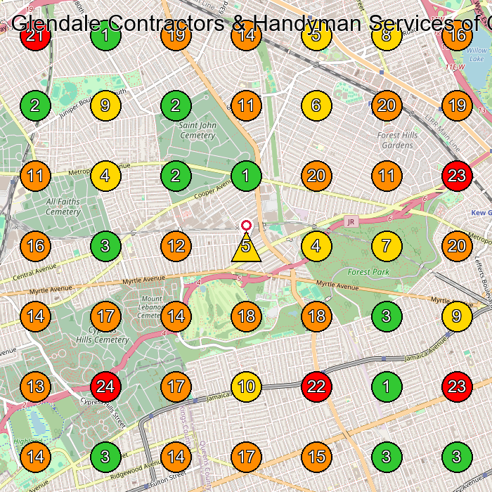 Glendale Contractors & Handyman Services of Queens General Contractor GeoGrid ranking map for Flushing NY